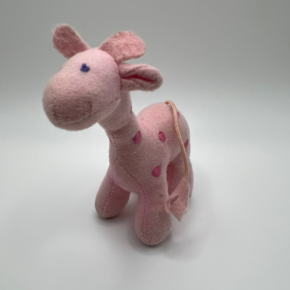 Vintage Mini Plush Pink Giraffe – 4" Stuffed Animal Toy Dark Pink Spots Cute